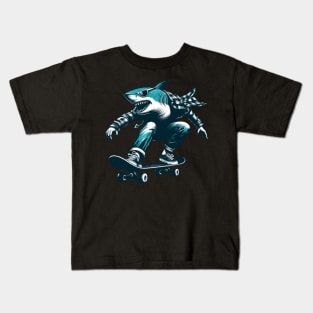 Retro Vintage Shark Skater Skateboarder Kids T-Shirt